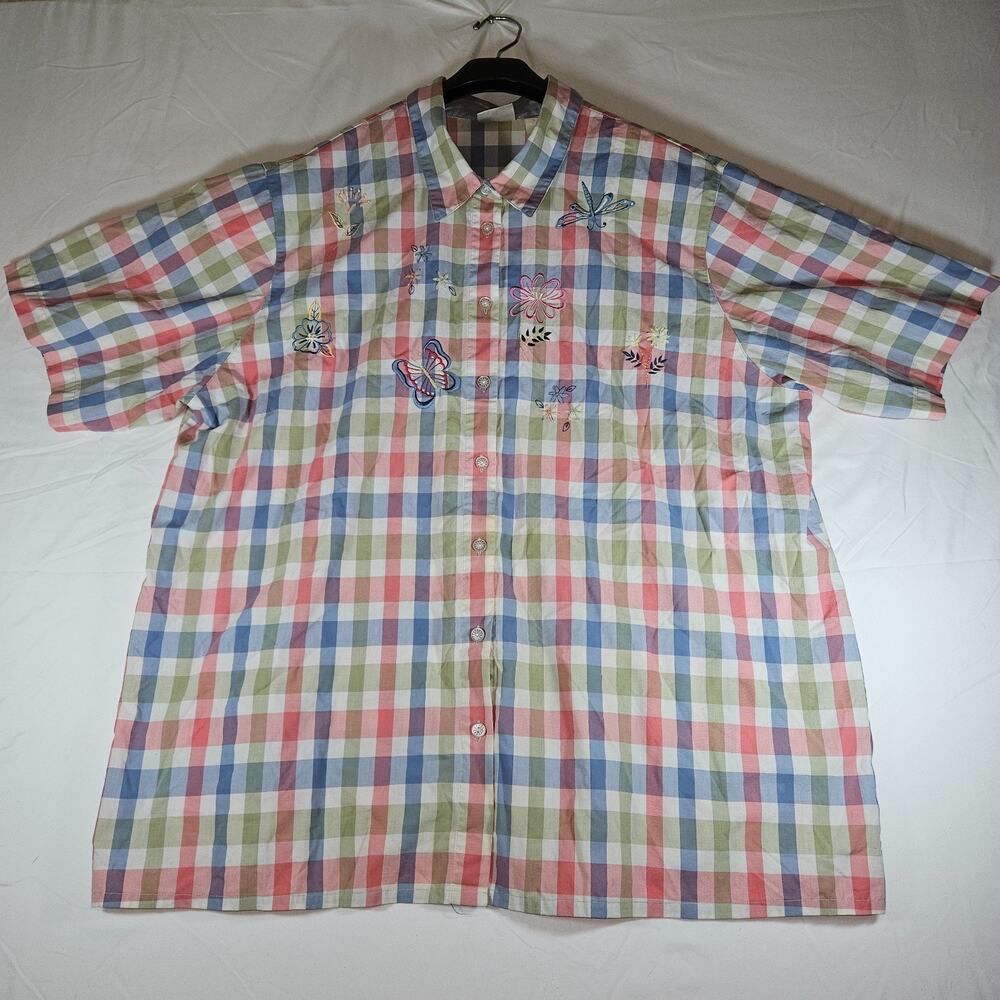 Vintage Koret Francisca Pastel Plaid Short Sleeve Button Down Blouse Top 3X